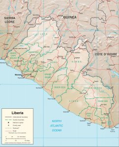 Carte en relief du Liberia